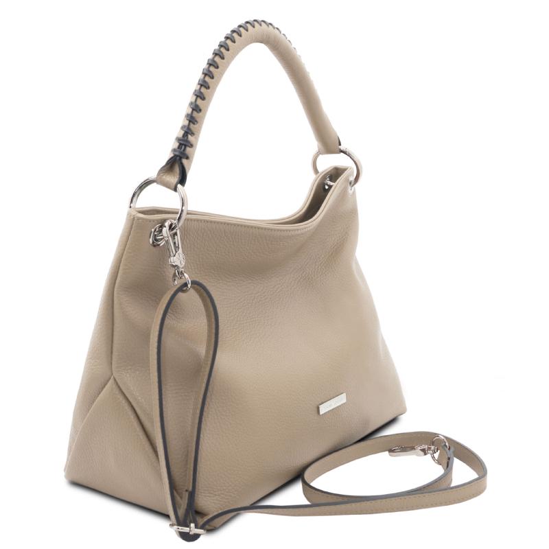 Γυναικεία τσάντα δερμάτινη - TL142087 - Σταχτί ανοιχτό - Πλάγια Όψη