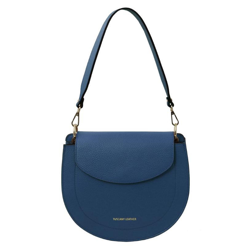 Γυναικεία Τσάντα Ώμου Δερμάτινη - Tiche - TL142100 - Μπλε σκούρο
