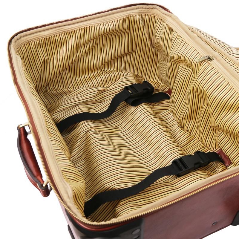 Βαλίτσα Δερμάτινη με ροδάκια TL141911 - Καφέ - Πίσω όψη - Εσωτερικό 
