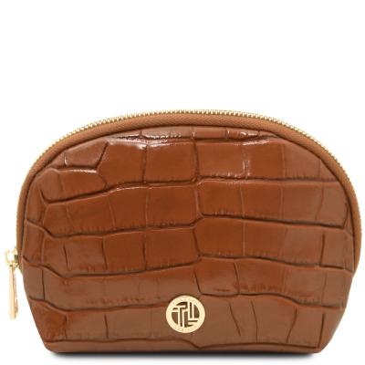 Τσαντάκι Καλλυντικών Δερμάτινο Vera Croc - TL142514 - Κονιάκ