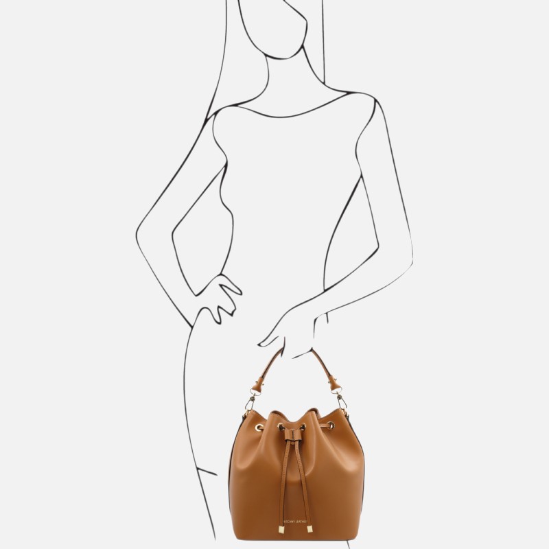 Vittoria Leather bucket bag - Κονιάκ - Image 6