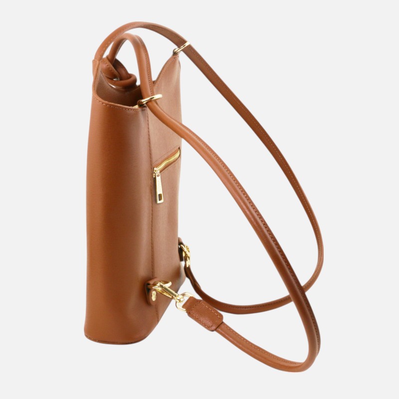 Patty Saffiano leather convertible backpack shoulderbag - Κονιάκ - Image 6
