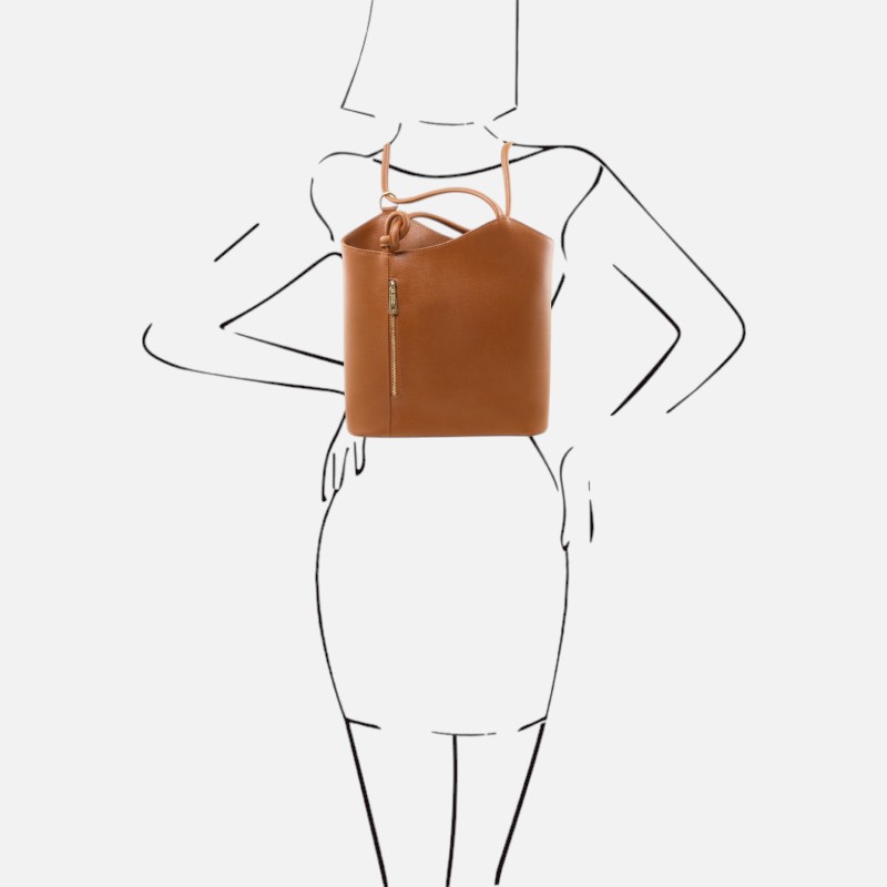 Patty Saffiano leather convertible backpack shoulderbag - Κονιάκ - Image 8