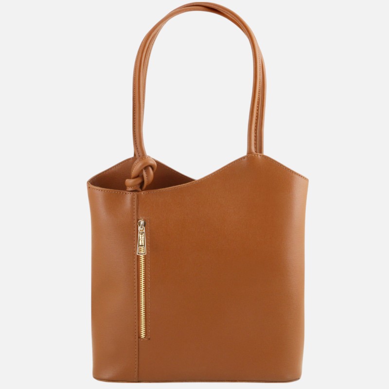 Patty Saffiano leather convertible backpack shoulderbag - Κονιάκ