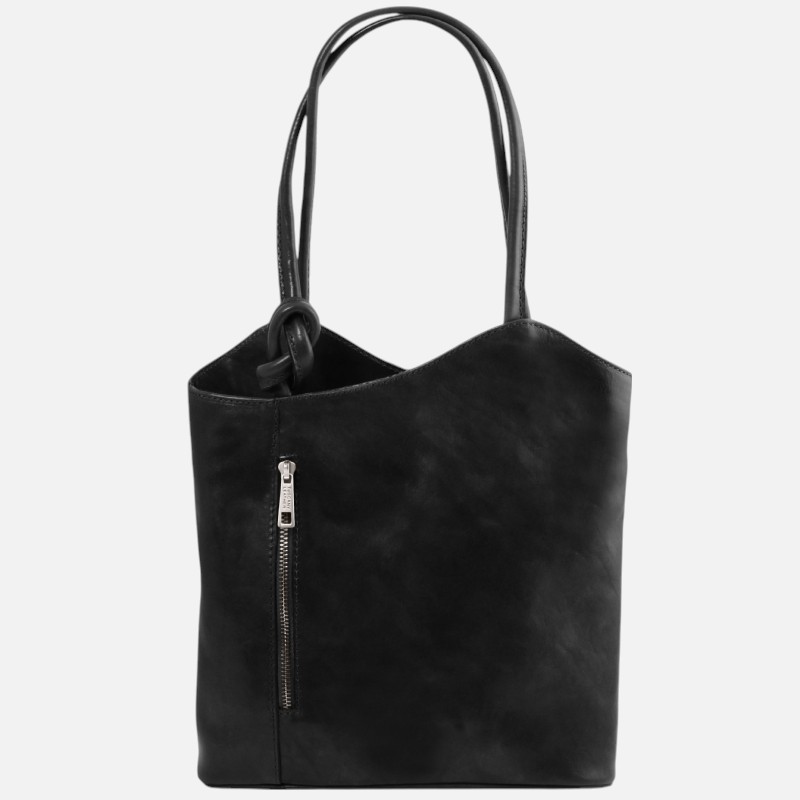 Patty Leather convertible backpack shoulderbag - Μαύρο