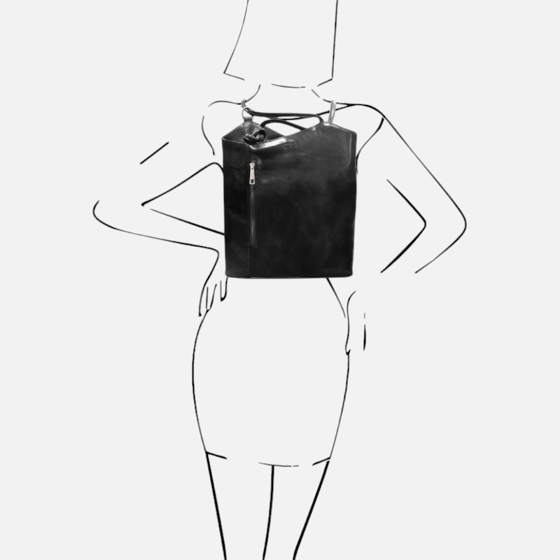 Patty Leather convertible backpack shoulderbag - Μαύρο - Image 7