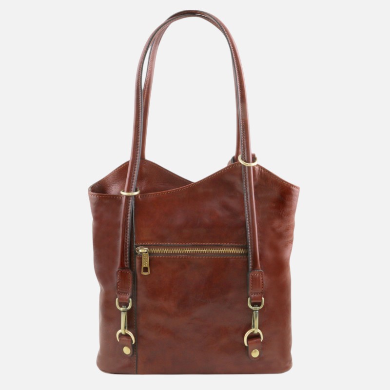 Patty Leather convertible backpack shoulderbag - Καφέ - Image 6