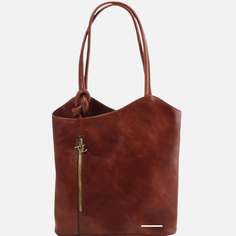 Patty Leather convertible backpack shoulderbag - Καφέ - Image 7