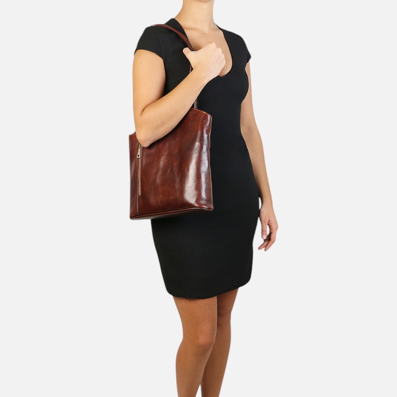 Patty Leather convertible backpack shoulderbag - Καφέ - Image 10
