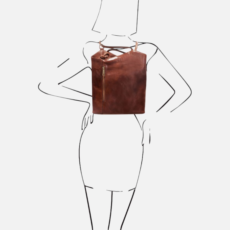 Patty Leather convertible backpack shoulderbag - Καφέ - Image 8