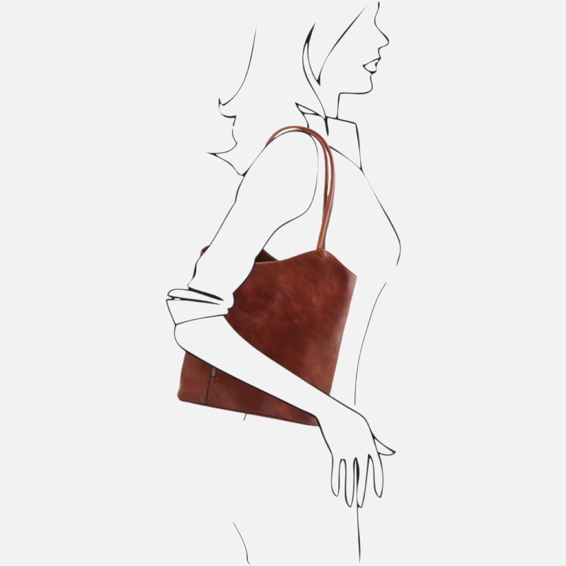 Patty Leather convertible backpack shoulderbag - Καφέ - Image 9