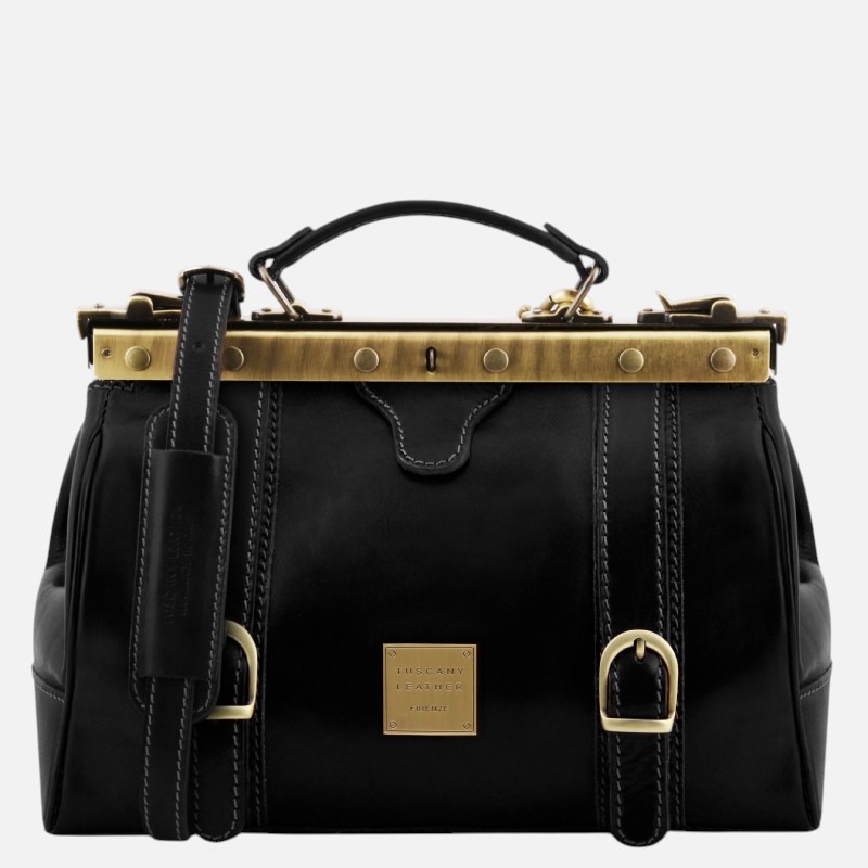 Monalisa Doctor gladstone leather bag with front straps - Μαύρο
