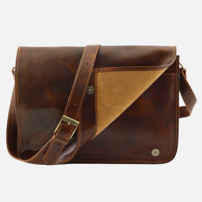 Messenger double Crossbody leather bag - Καφέ - Image 3