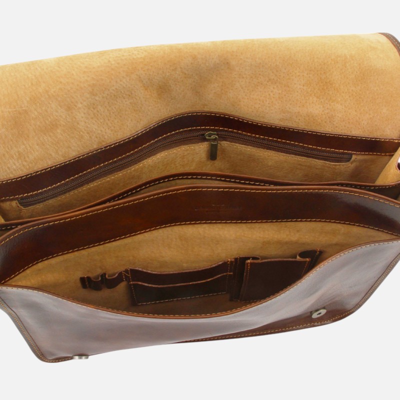 Messenger double Crossbody leather bag - Καφέ - Image 4