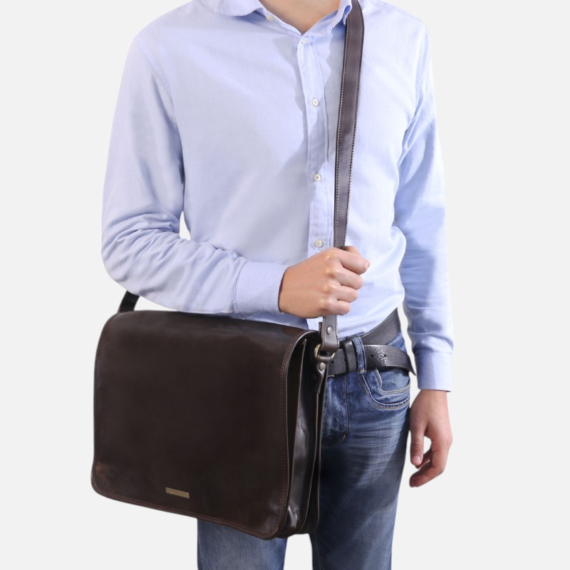 Messenger double Crossbody leather bag - Καφέ - Image 8