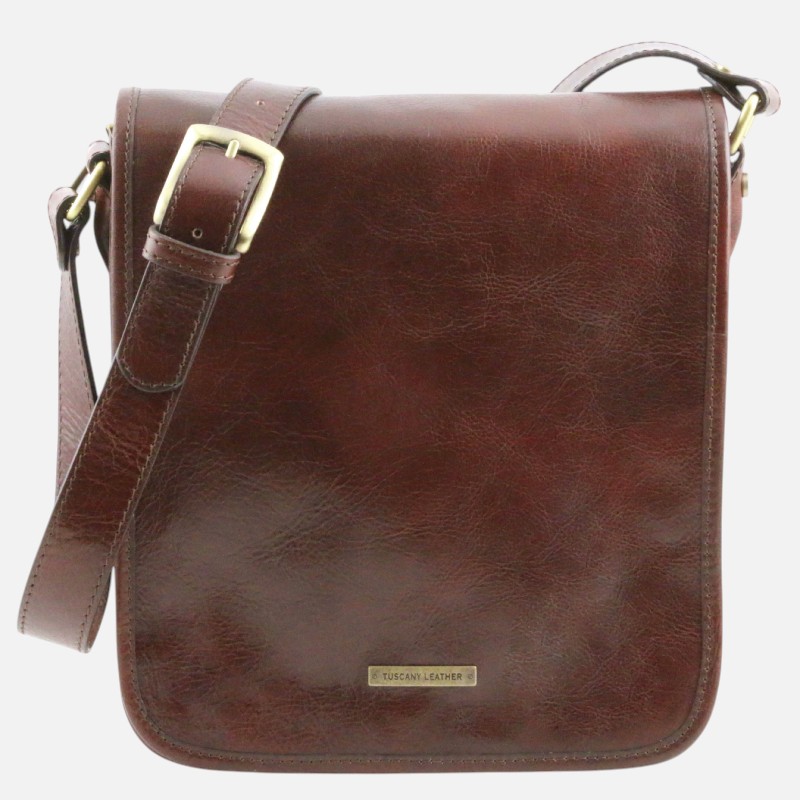 TL Messenger Two compartments leather shoulder bag - Καφέ
