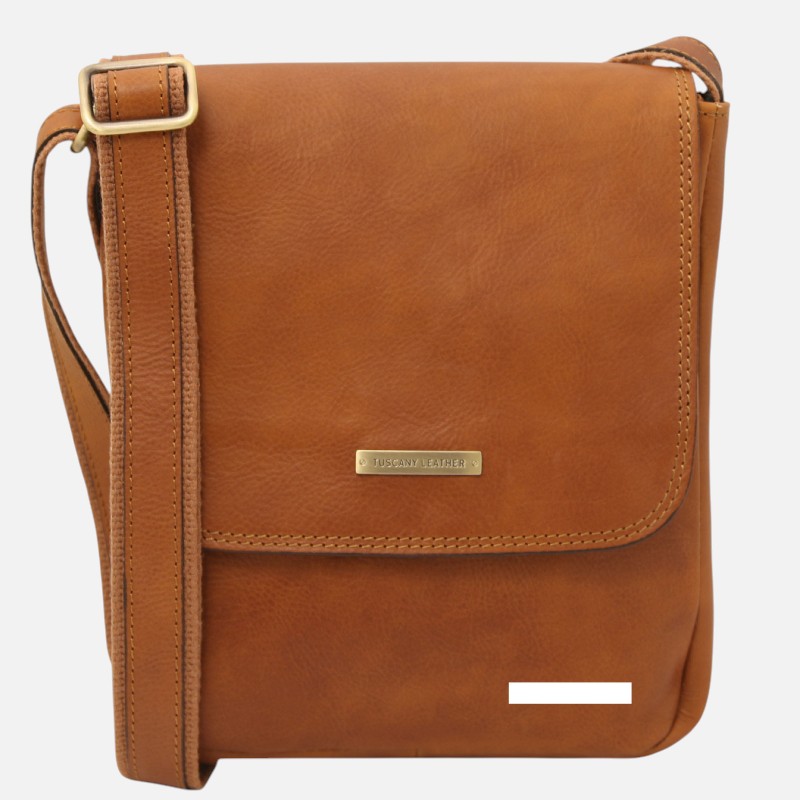 John Leather crossbody bag for men with front zip - Φυσικό - Image 8
