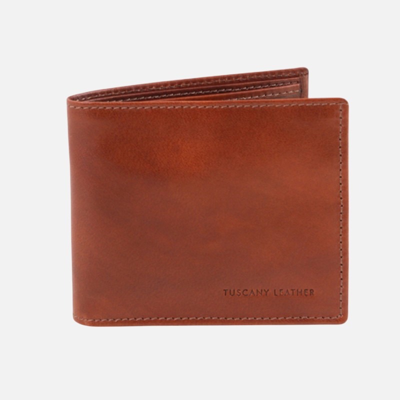 Exclusive 2 fold leather wallet for men with coin pocket - Καφέ