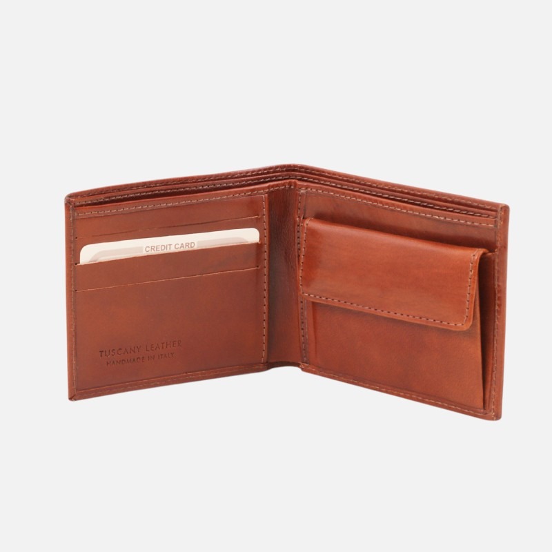 Exclusive 2 fold leather wallet for men with coin pocket - Καφέ - Image 2