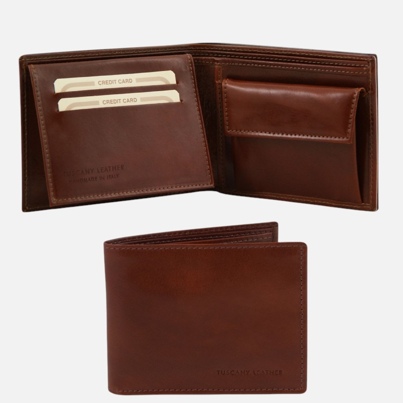 Exclusive 3 fold leather wallet for men with coin pocket - Καφέ - Image 2