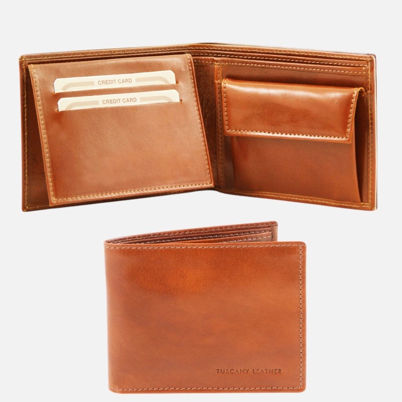Exclusive 3 fold leather wallet for men with coin pocket - Μελί - Image 2