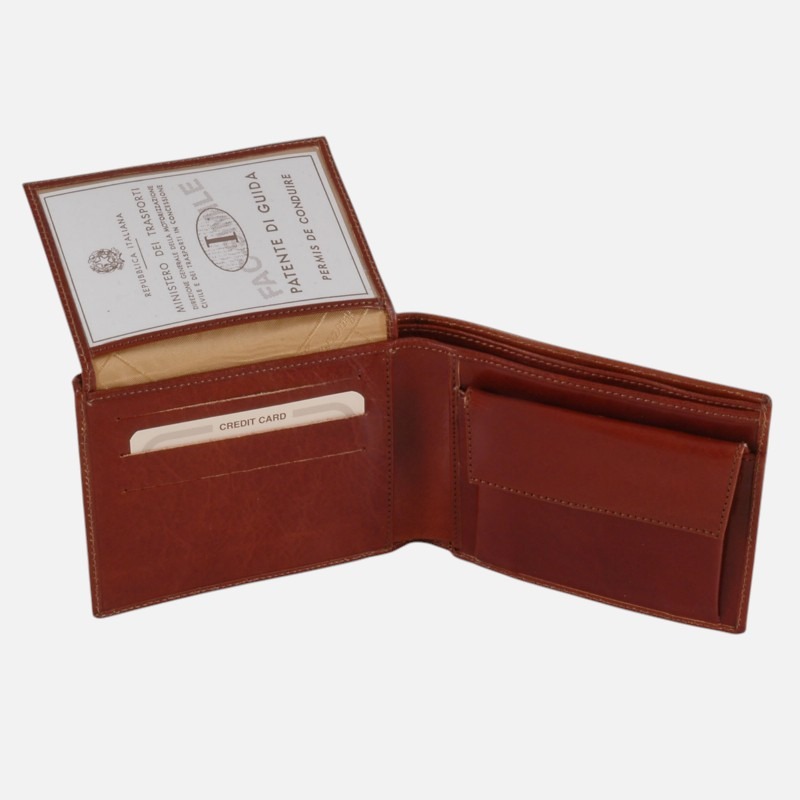 Exclusive 3 fold leather wallet for men with coin pocket - Καφέ - Image 3