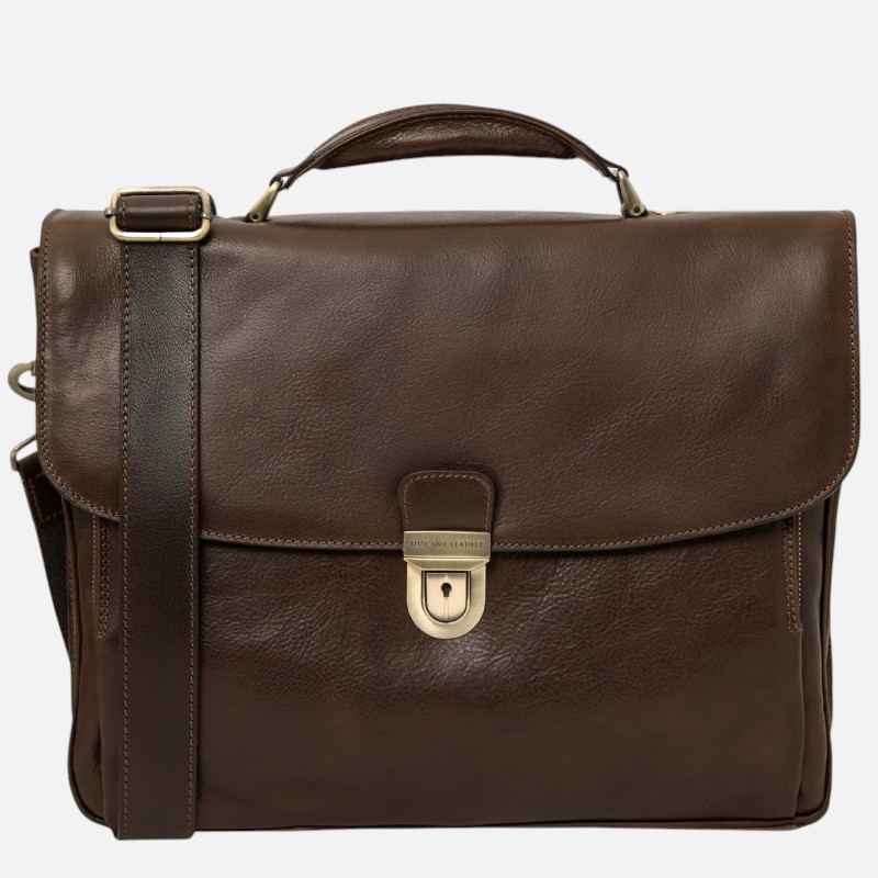 Alessandria Leather multi compartment TL SMART laptop briefcase - Καφέ σκούρο