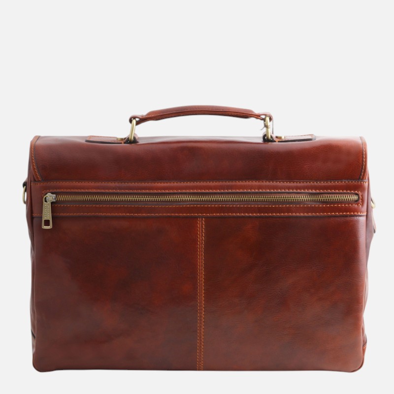 Mantova Leather multi compartment TL SMART briefcase with flap - Φυσικό - Image 8