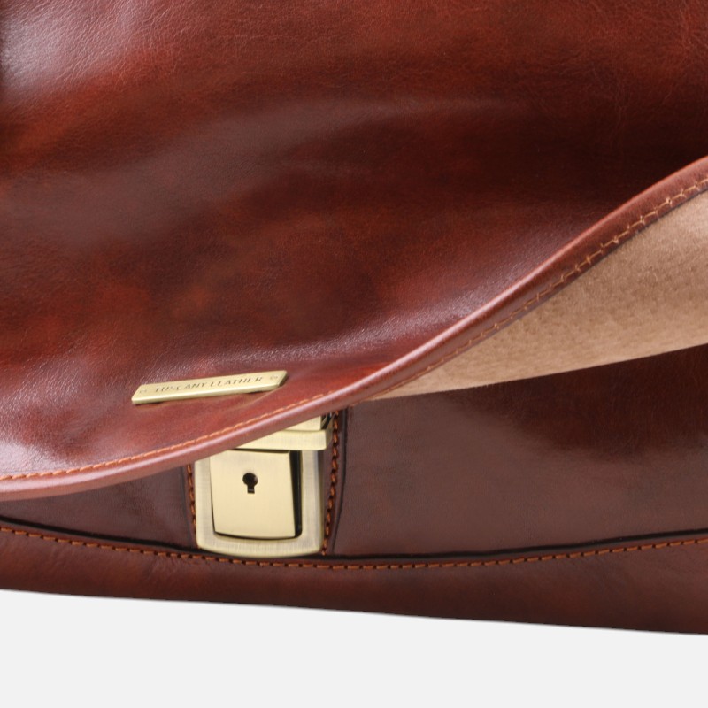 Mantova Leather multi compartment TL SMART briefcase with flap - Φυσικό - Image 7