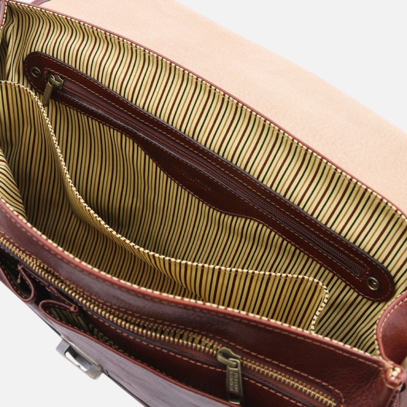 Mantova Leather multi compartment TL SMART briefcase with flap - Φυσικό - Image 5