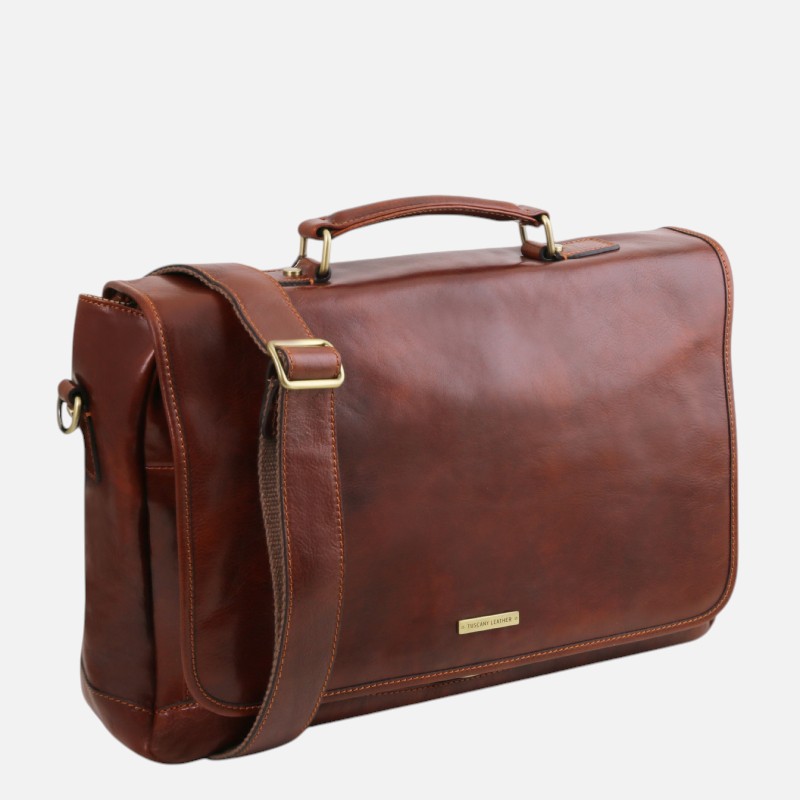 Mantova Leather multi compartment TL SMART briefcase with flap - Φυσικό - Image 2