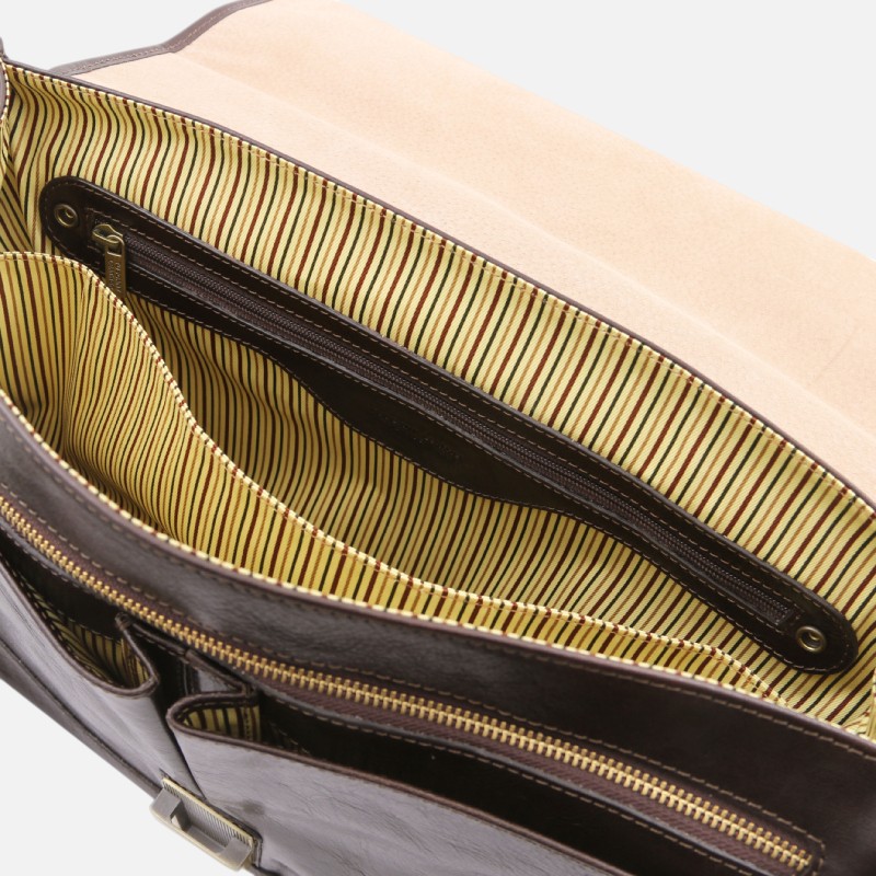 Mantova Leather multi compartment TL SMART briefcase with flap - Καφέ σκούρο - Image 3