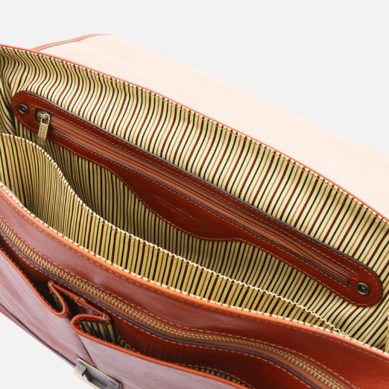 Mantova Leather multi compartment TL SMART briefcase with flap - Φυσικό - Image 3