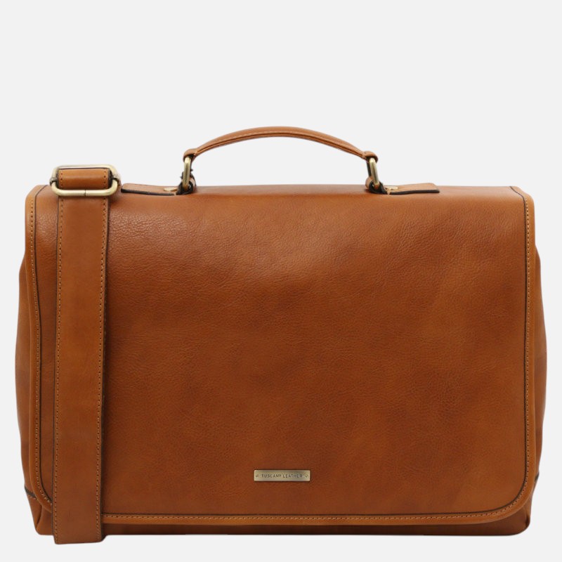Mantova Leather multi compartment TL SMART briefcase with flap - Φυσικό
