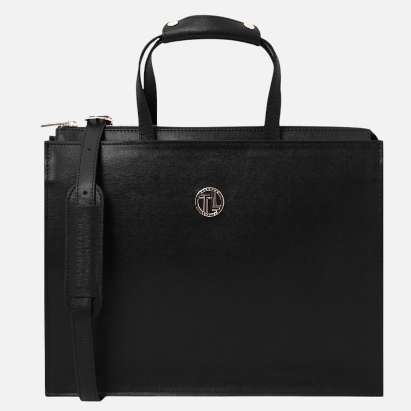 Palermo Saffiano Leather briefcase 3 compartments for women - Μαύρο