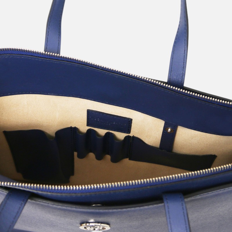 Palermo Saffiano Leather briefcase 3 compartments for women - Μπλε σκούρο - Image 4
