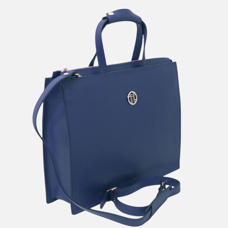 Palermo Saffiano Leather briefcase 3 compartments for women - Μπλε σκούρο - Image 2