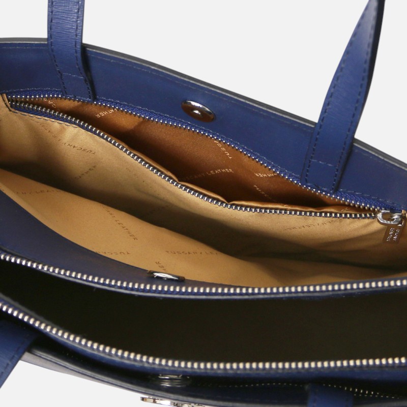 Palermo Saffiano Leather briefcase 3 compartments for women - Μπλε σκούρο - Image 6