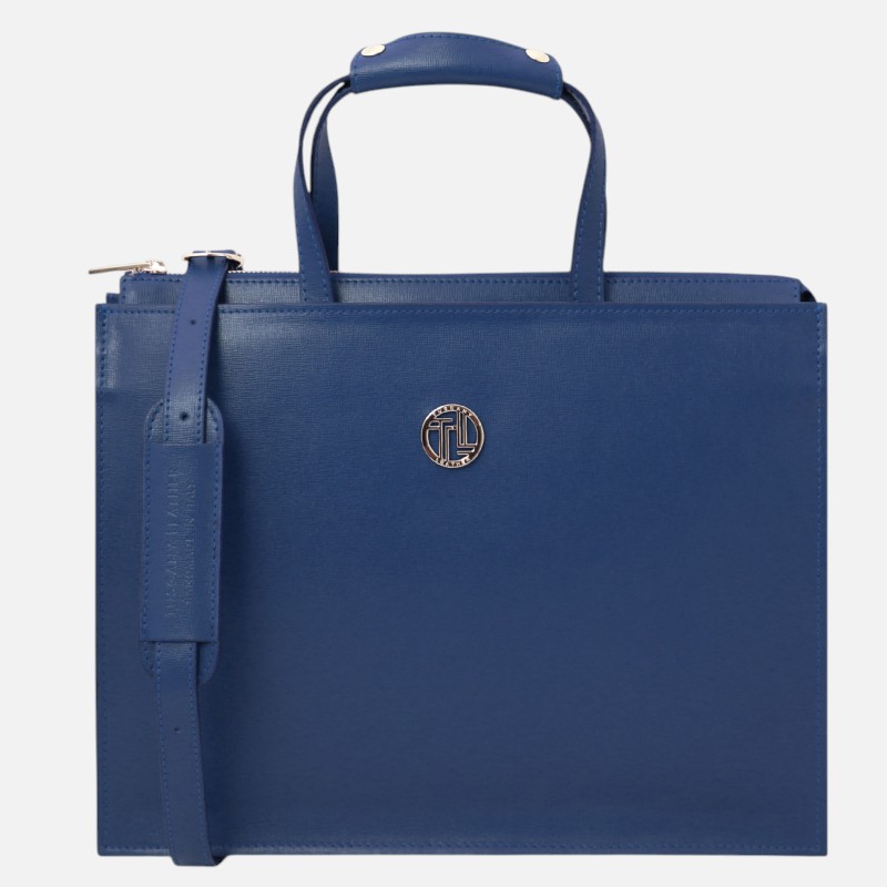 Palermo Saffiano Leather briefcase 3 compartments for women - Μπλε σκούρο