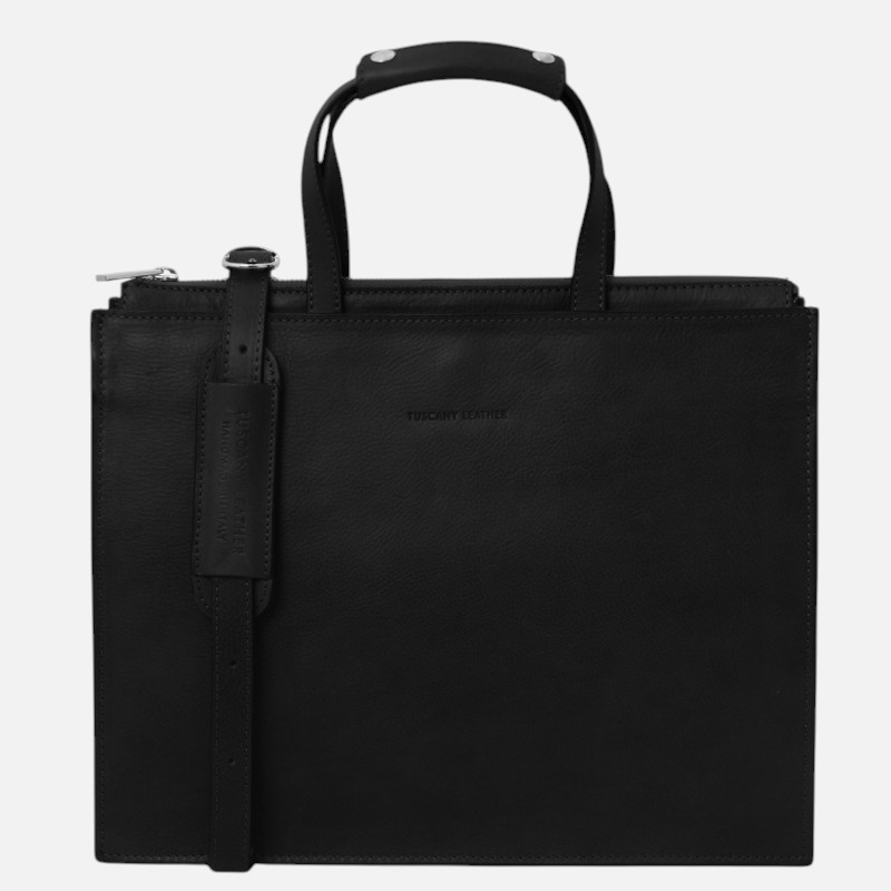Palermo Leather briefcase 3 compartments for women - Μαύρο