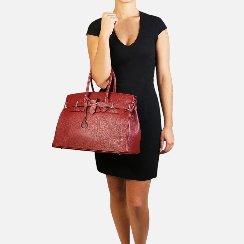 TL Bag Leather handbag with golden hardware - Κόκκινο - Image 9