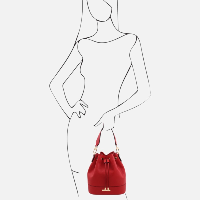 TL Bag Leather bucket bag - Κόκκινο lipstick - Image 6