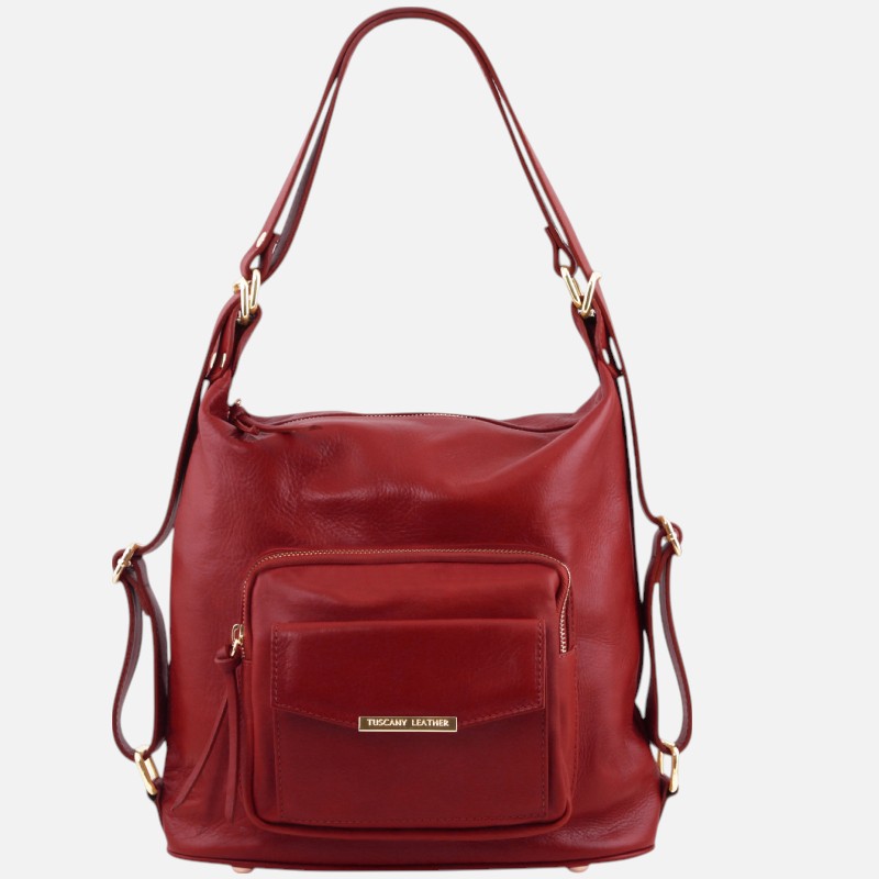 TL Bag Leather convertible backpack shoulderbag - Κόκκινο