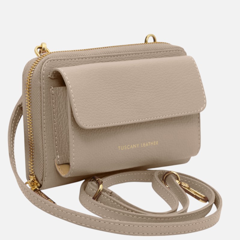 Urania Leather wallet/phone holder with strap - Σταχτί ανοιχτό - Image 2