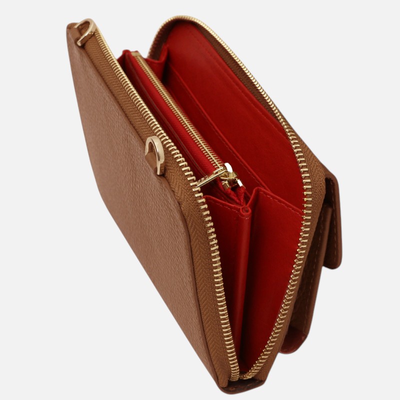 Urania Leather wallet/phone holder with strap - Κονιάκ - Image 4