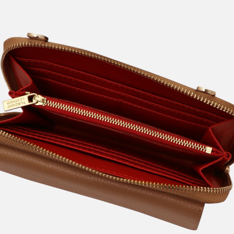 Urania Leather wallet/phone holder with strap - Κονιάκ - Image 3