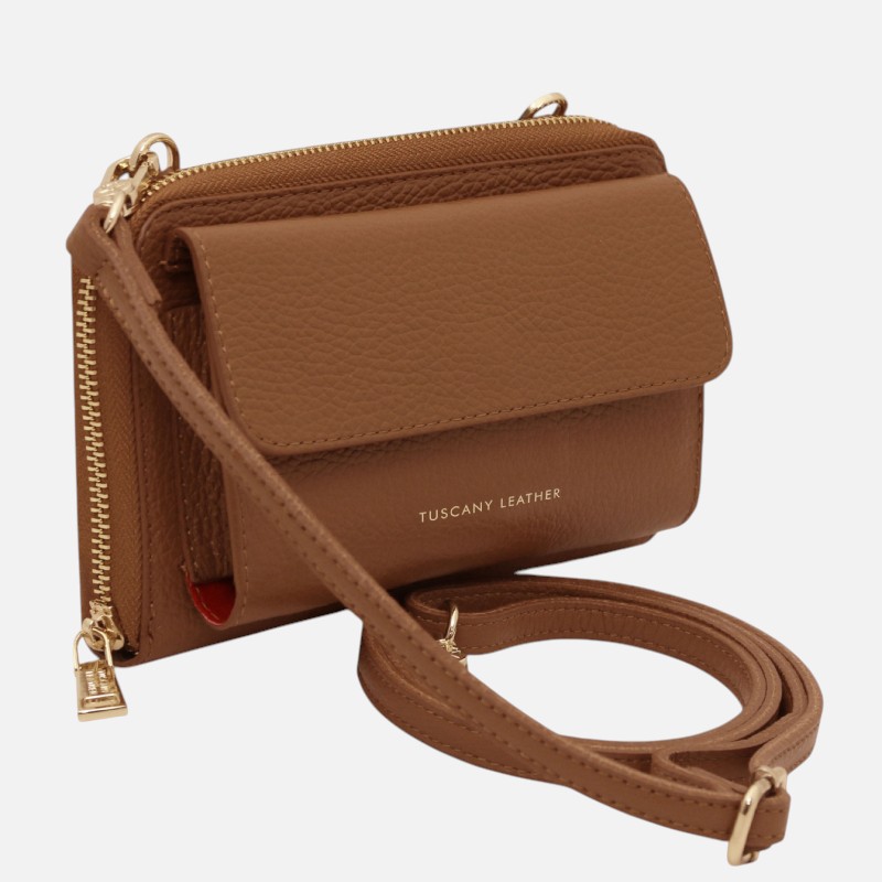 Urania Leather wallet/phone holder with strap - Κονιάκ - Image 2