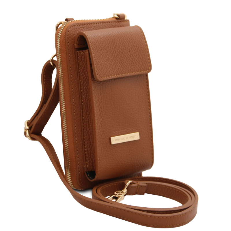 TL Bag Leather wallet/phone holder with strap - Κονιάκ - Image 2