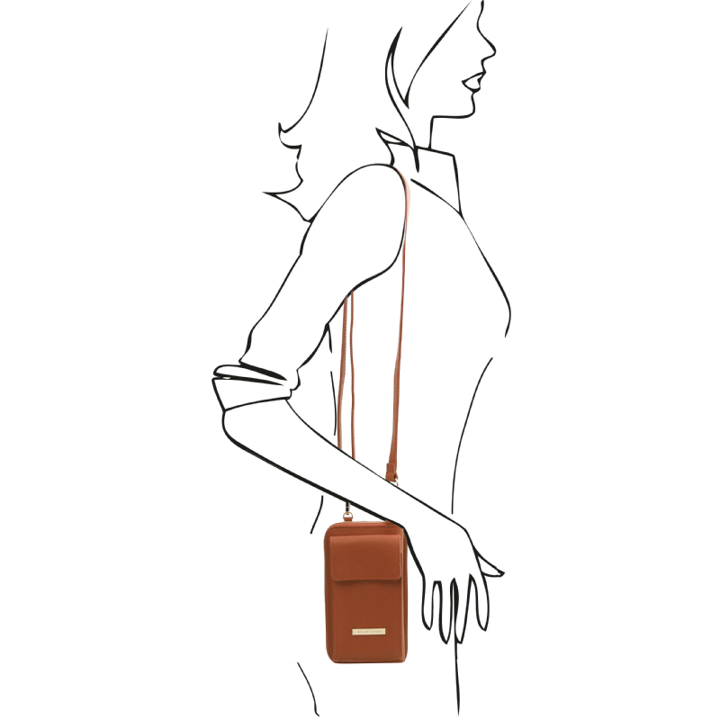 TL Bag Leather wallet/phone holder with strap - Κονιάκ - Image 7