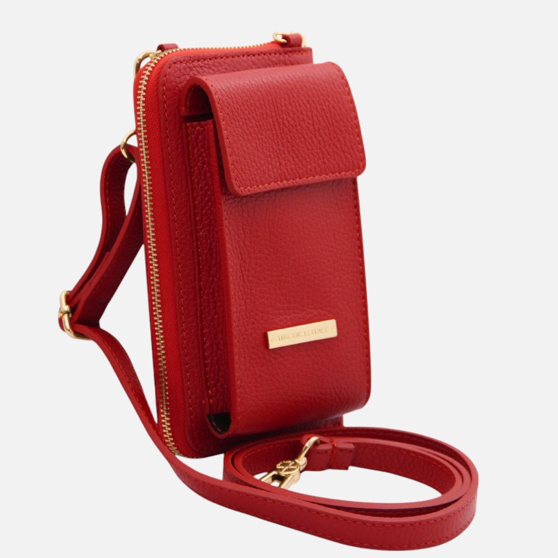 TL Bag Leather wallet/phone holder with strap - Lipstick Red - Image 2